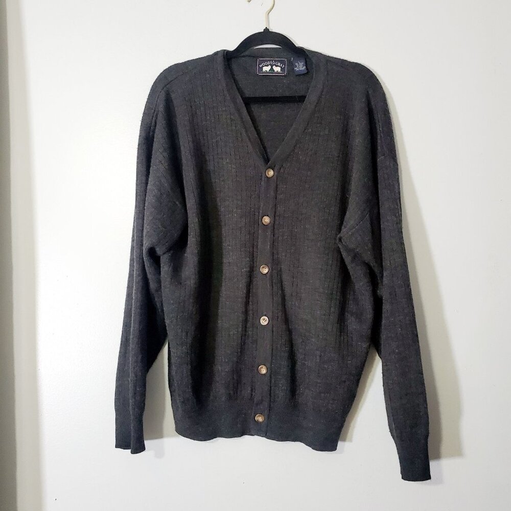 Vintage Woods & Gray Cardigan Sweater Wool Blend Coastal Grandma Wool Blend L